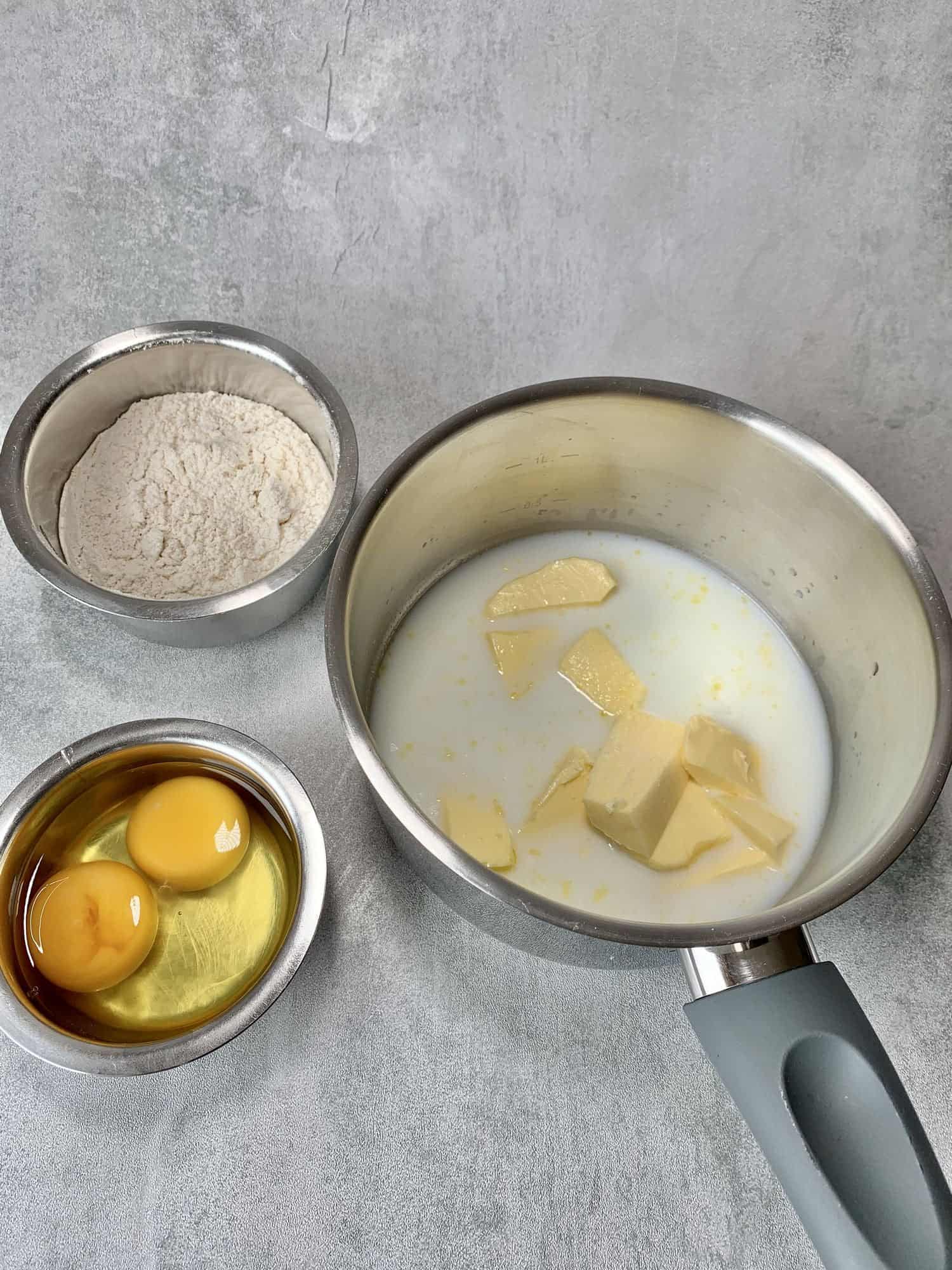 Choux Pastry ingredients.