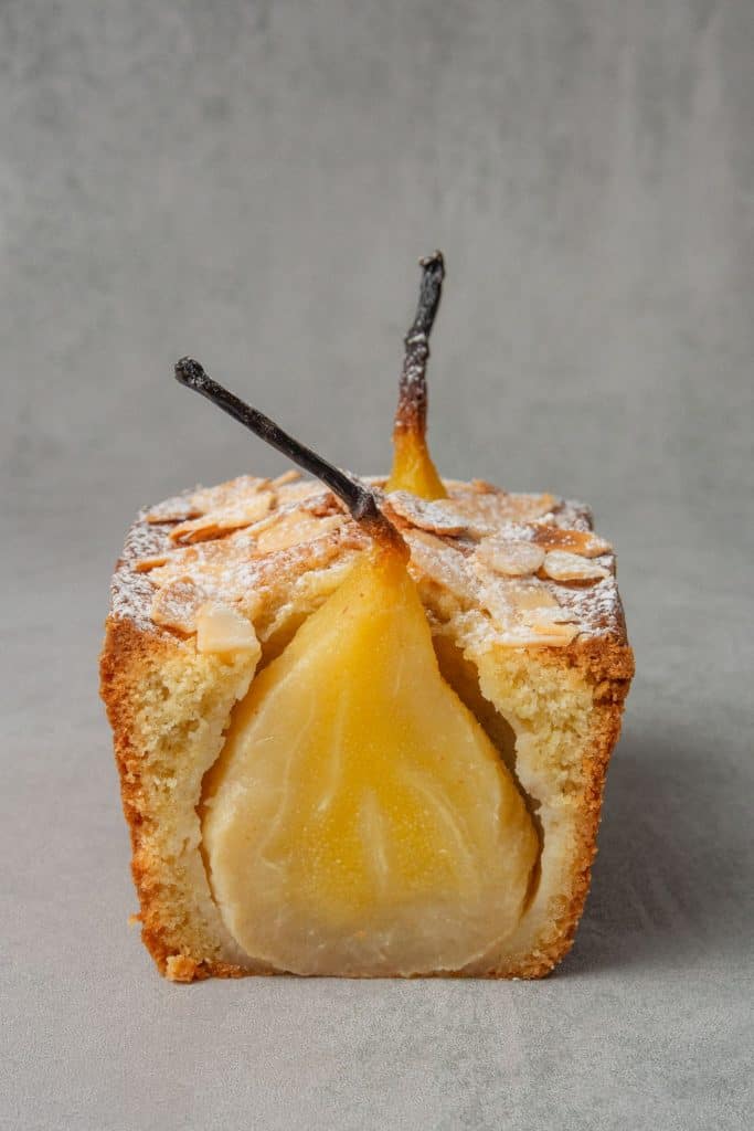 Poached pear pound cake