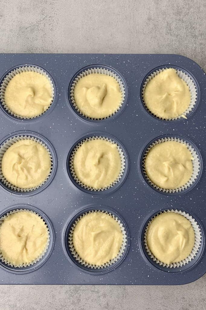 Cupcakes in baking tin before baking.