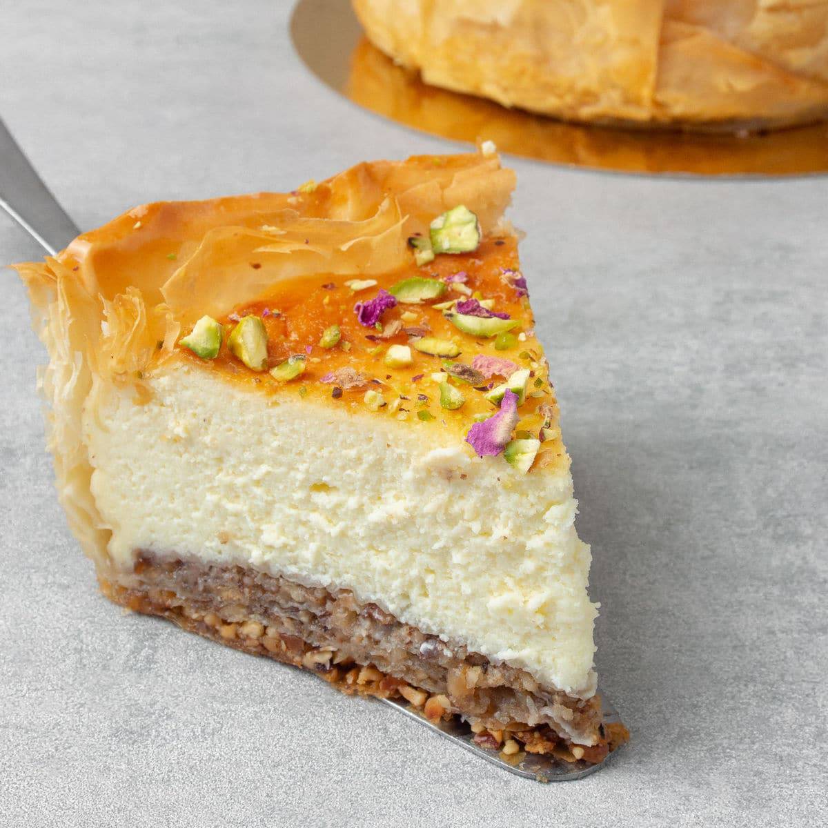 Baklava Cheesecake slice.