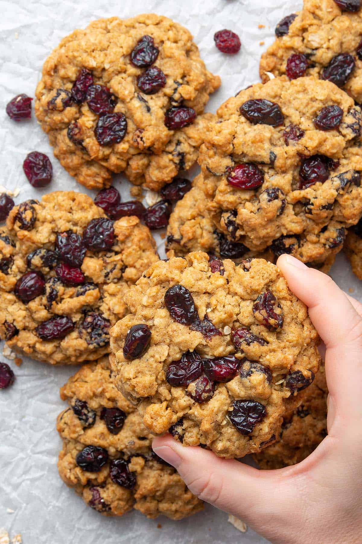 Oatmeal craisin cookies on a white paper