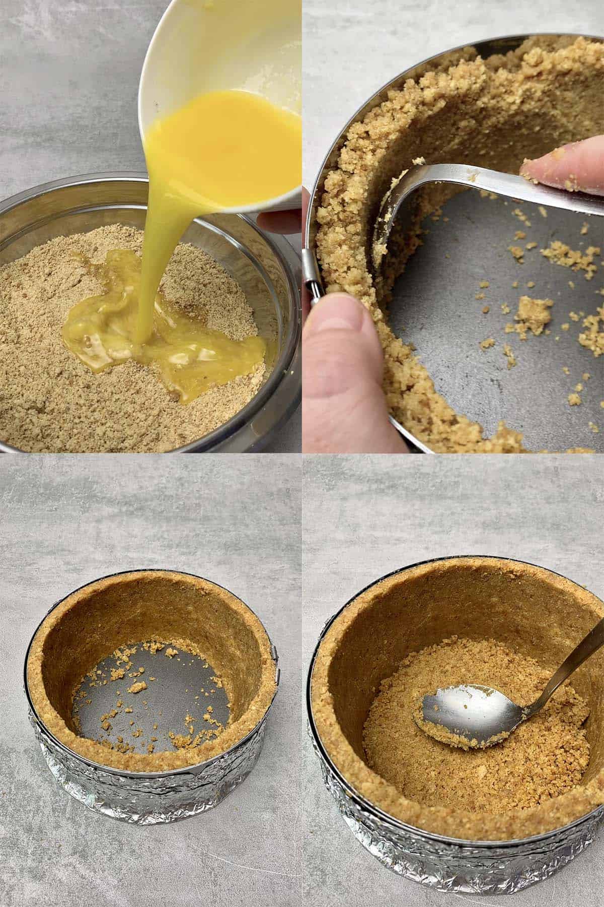 Cheese cake crust step by step assembly process.