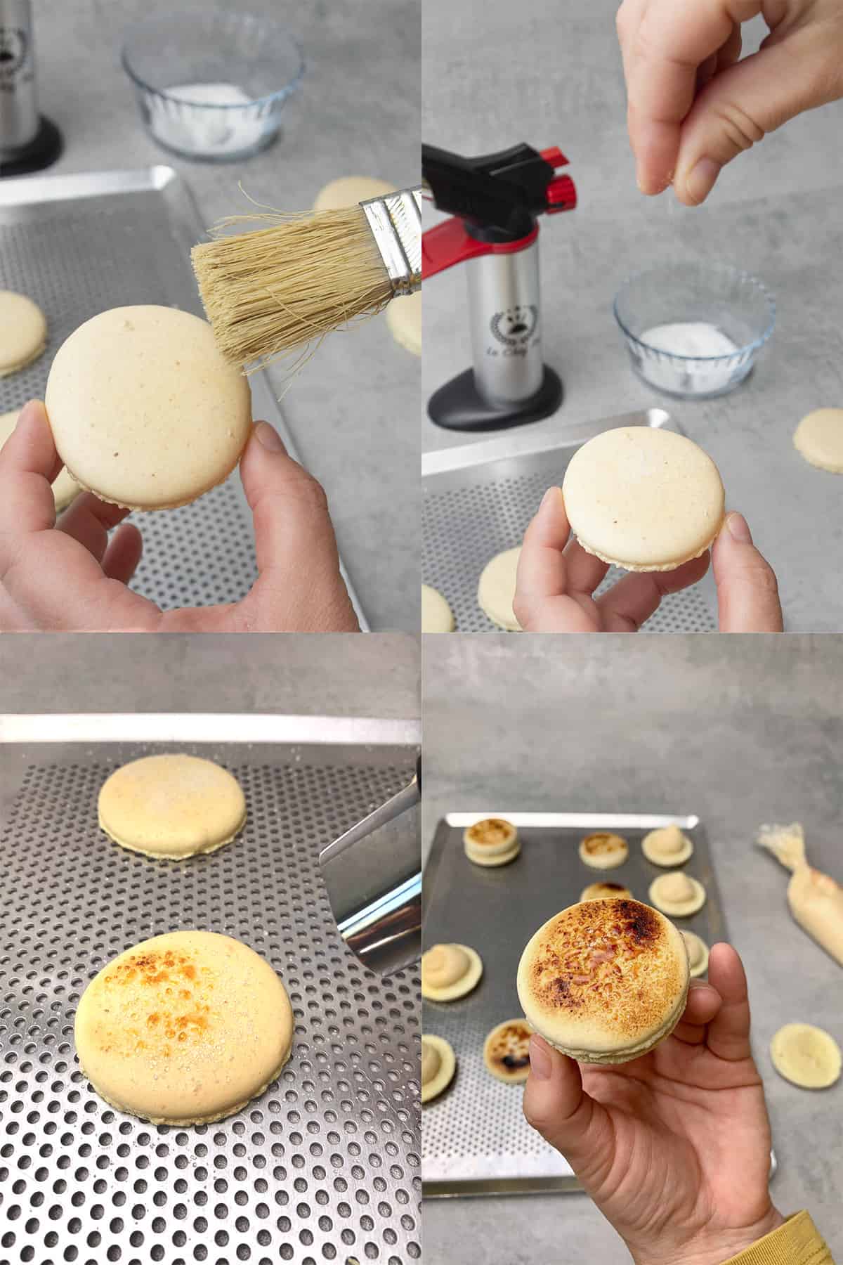 Creme brulee macarons process