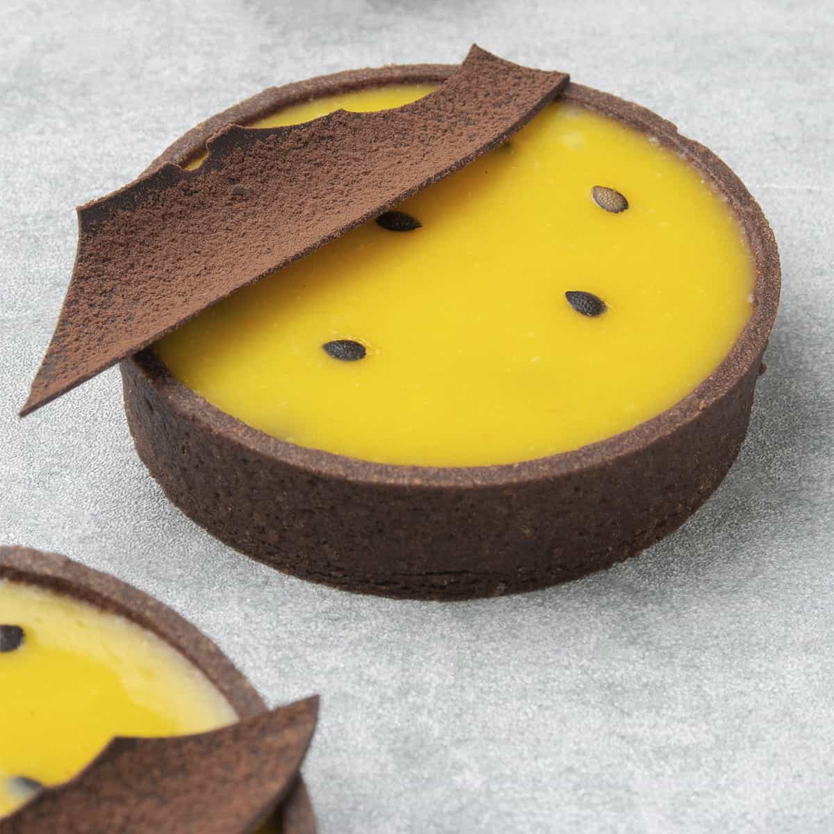 Passion fruit chocolate tart.