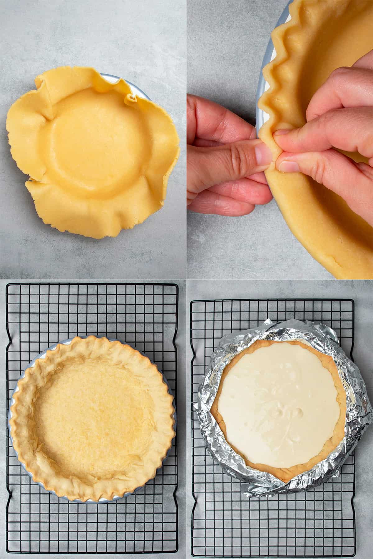 4 Stages of making the pie crust.