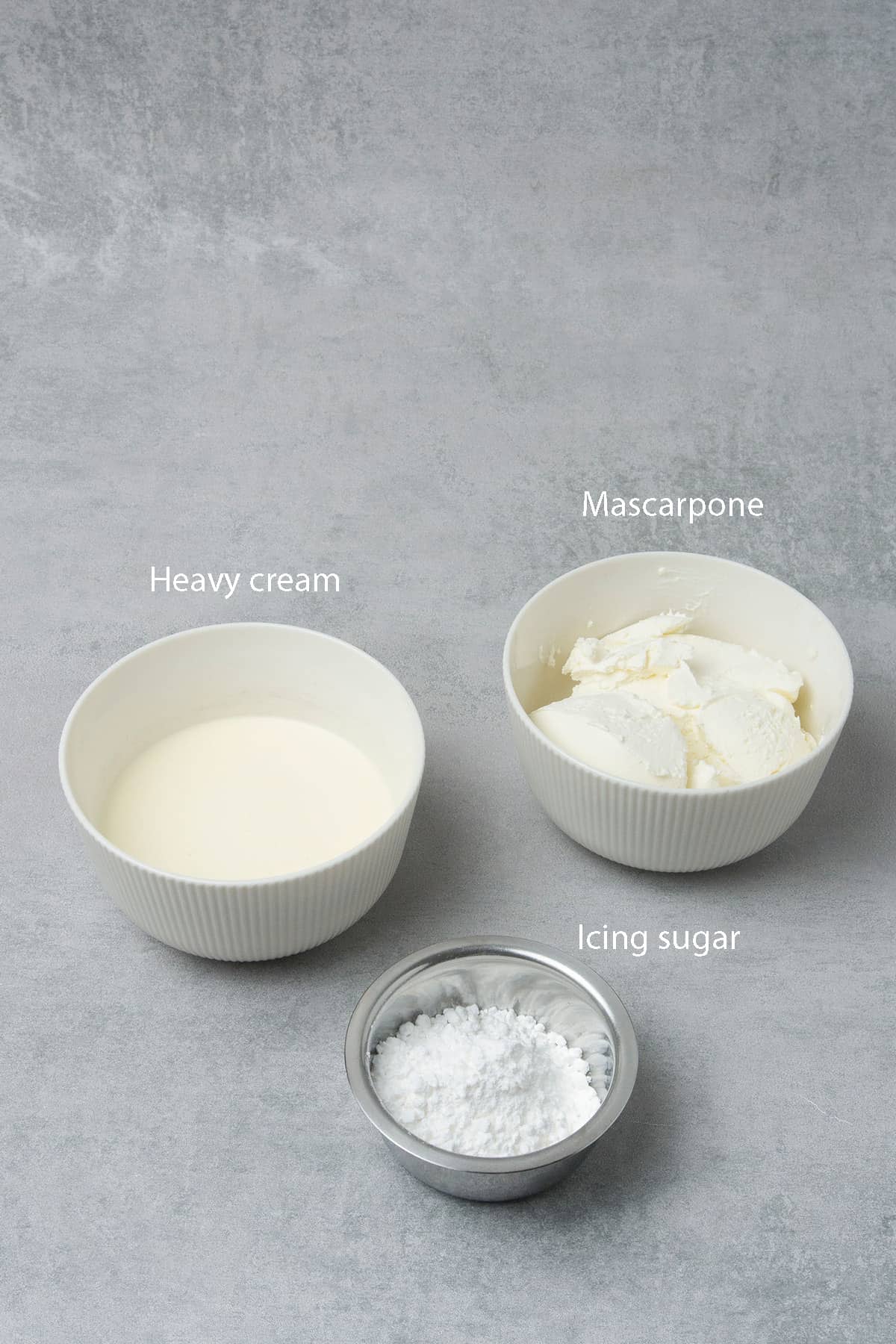 Ingredients for Whipped mascarpone frosting