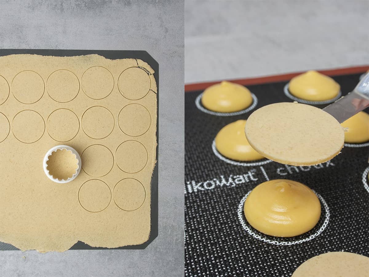 Cutting out the crauquelin disks with a dough cutter.