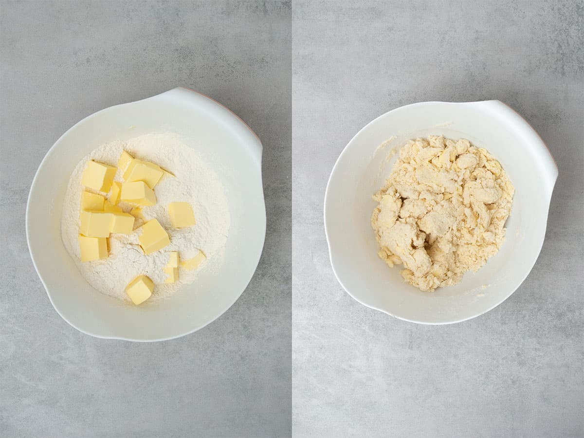 Mixing dry ingredients in a bowl.