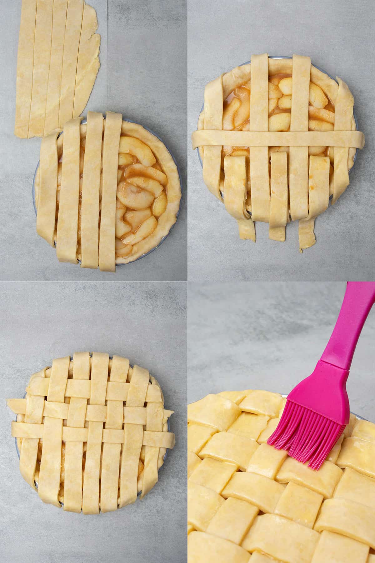 Step-by-step process of covering the pie with dough.