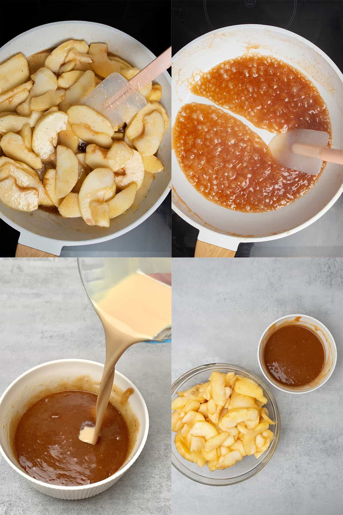 Step-by-step process of the apple pie filling.