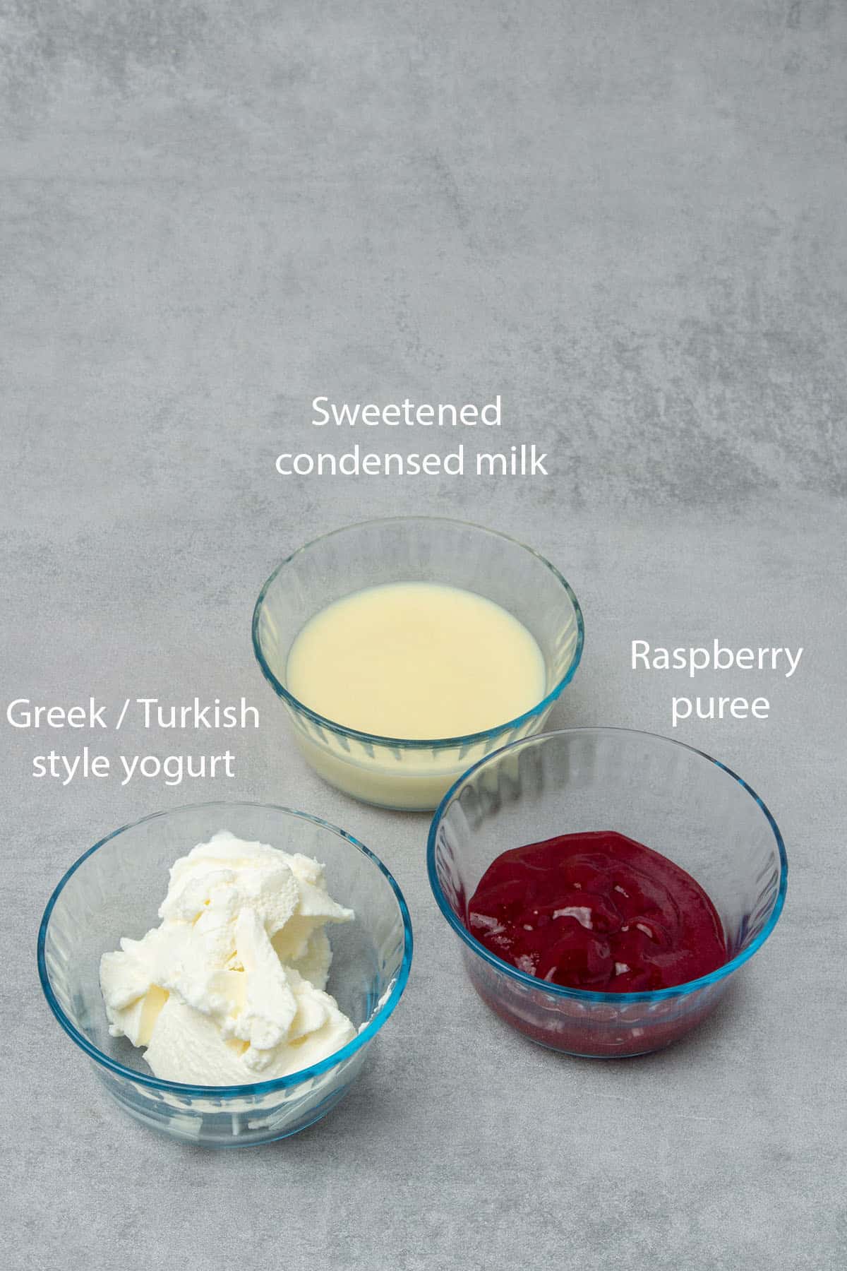 Raspberry ice cream ingredients.