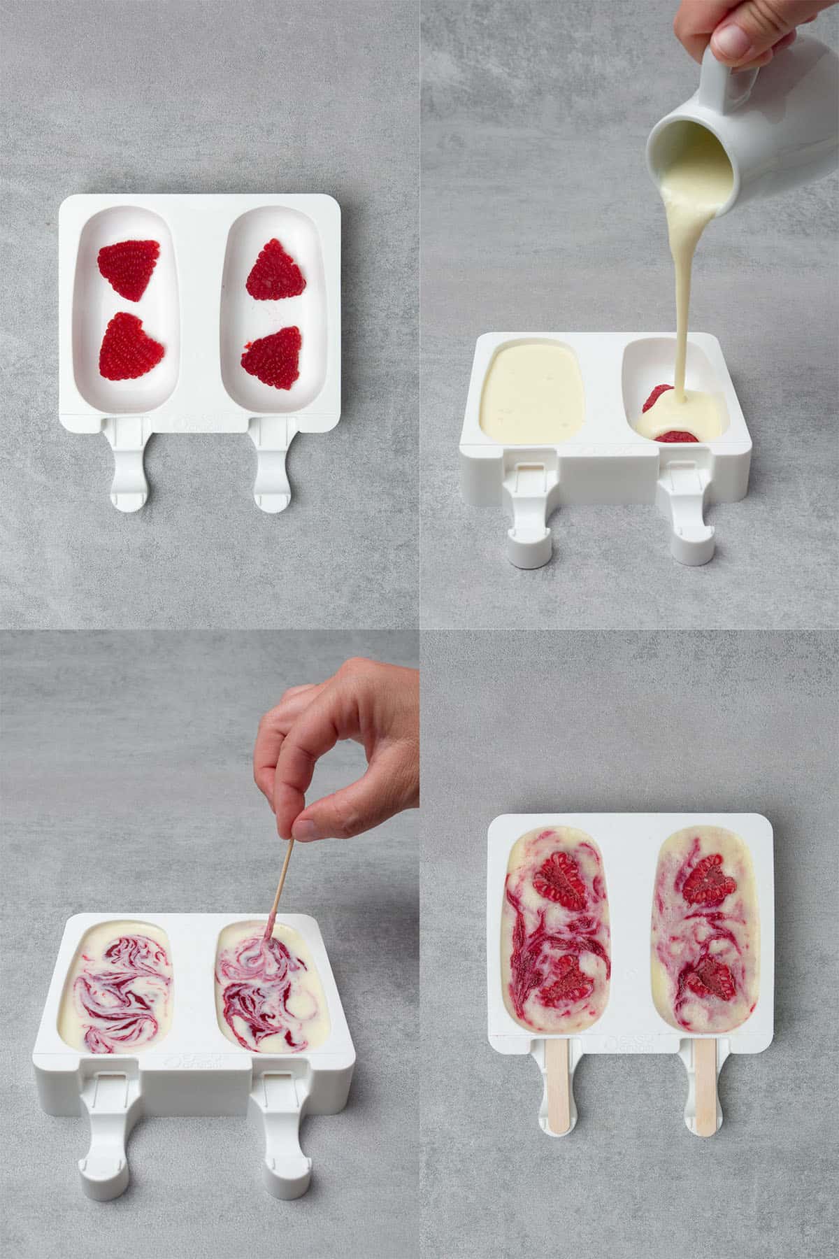 Raspberry ice cream process.