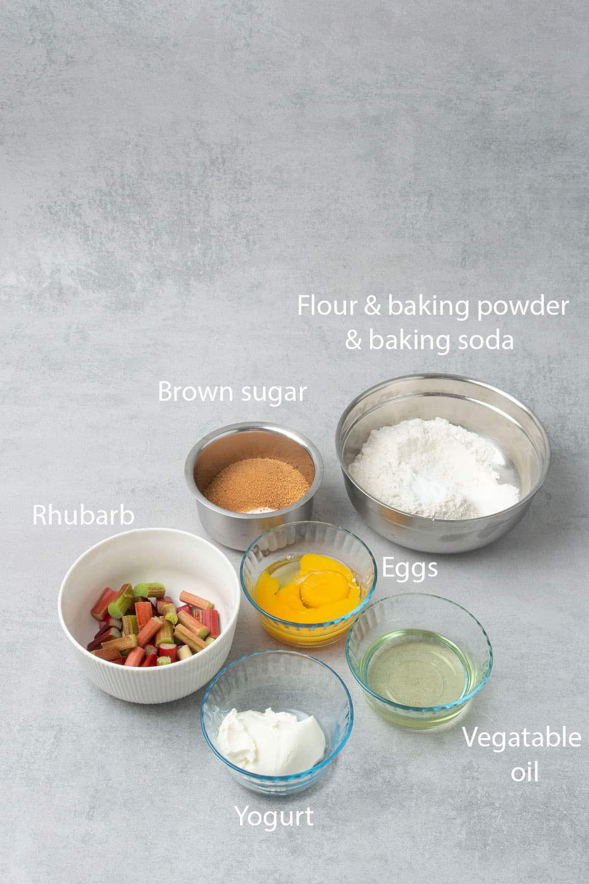 Rhubarb cake ingredients.