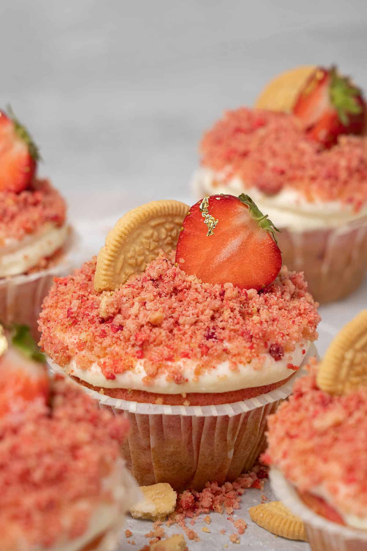 Strawberry crunch cupcakes.