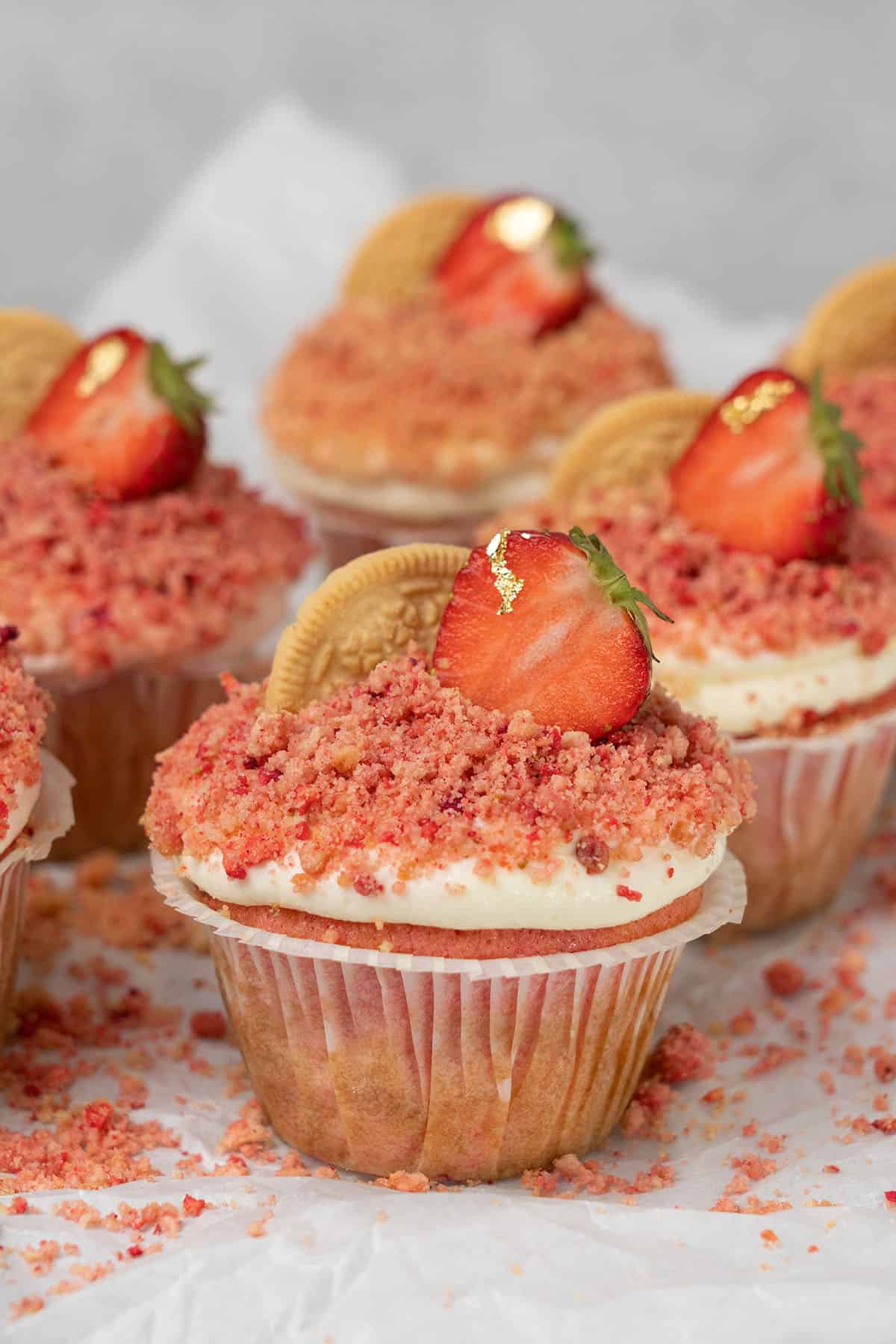 Strawberry crunch cupcakes.