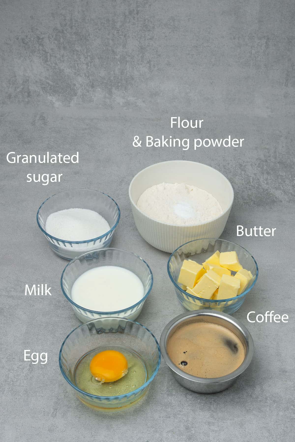 Tiramisu cupcake ingredients.