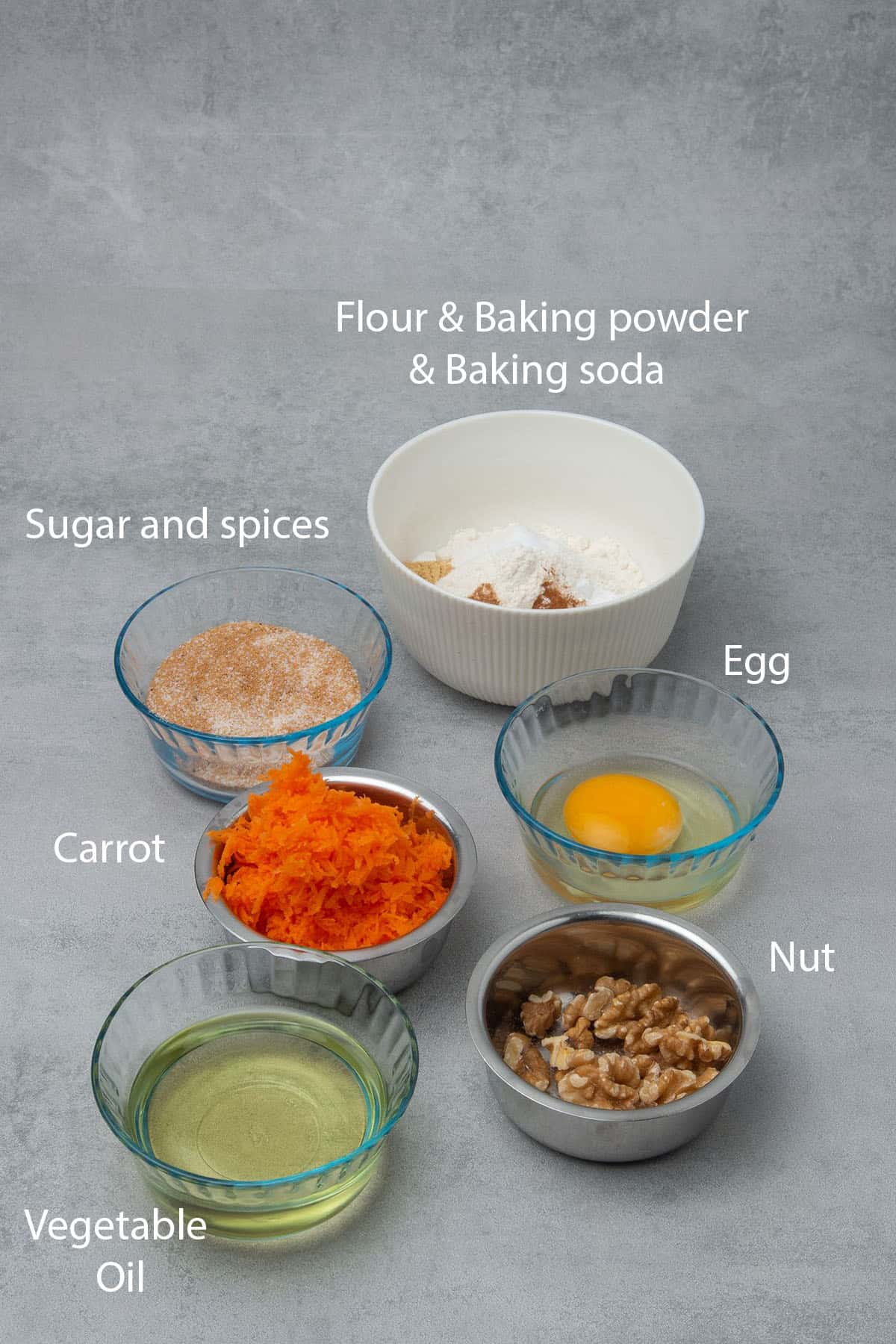 Carrot mini cake ingredients.