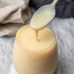 sweetened condensed milk in a glass.