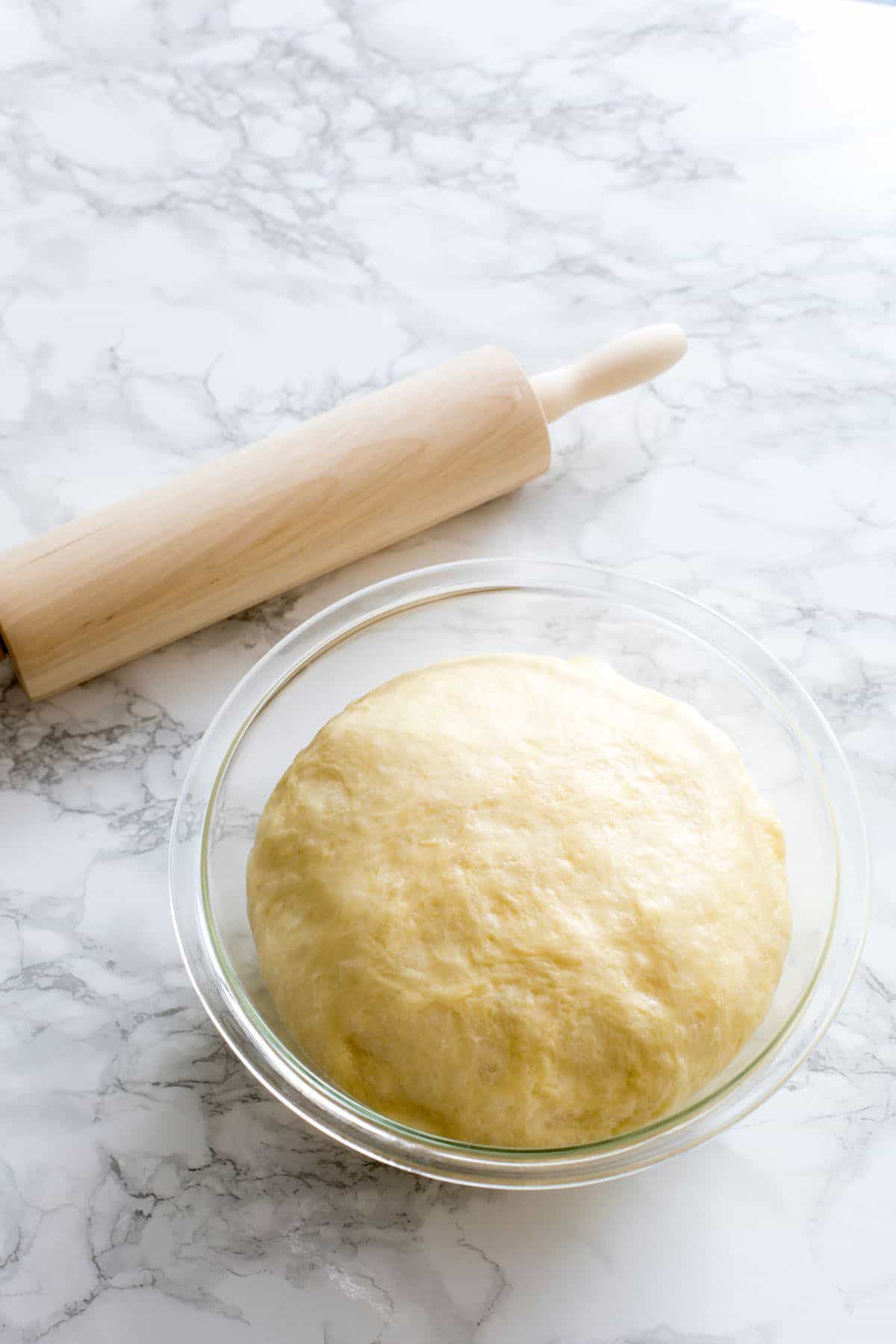 bread dough in a bowl.