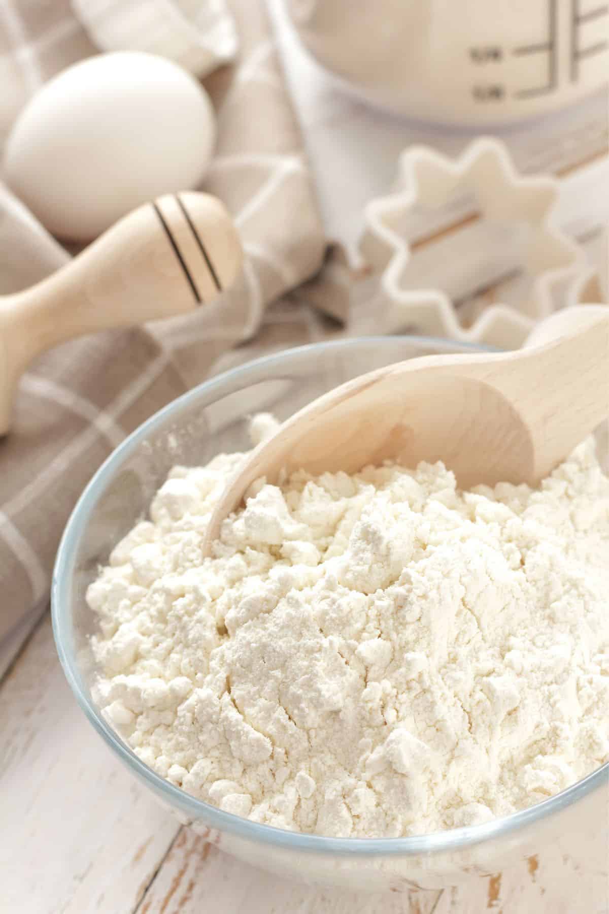 Flour in a bowl.