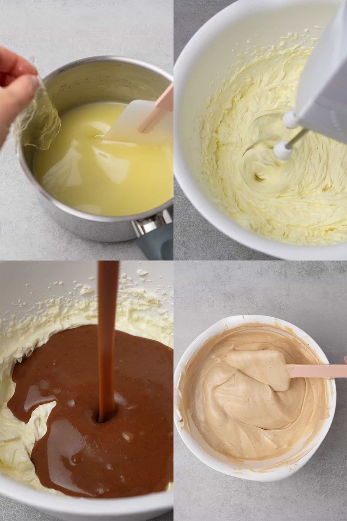 Step-by-step assembly of the biscoff cheesecake.