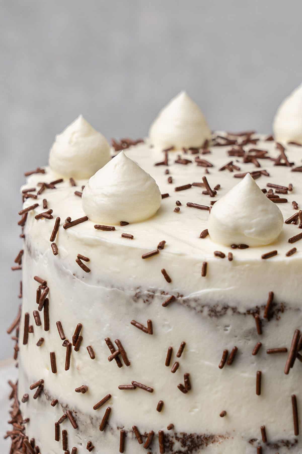 Decoration on the Chocolate cake with cream cheese frosting.