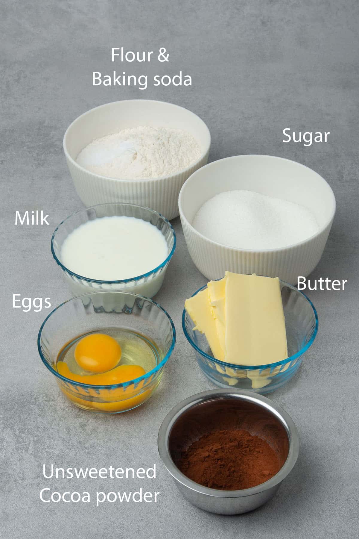 Red velvet cake ingredients.