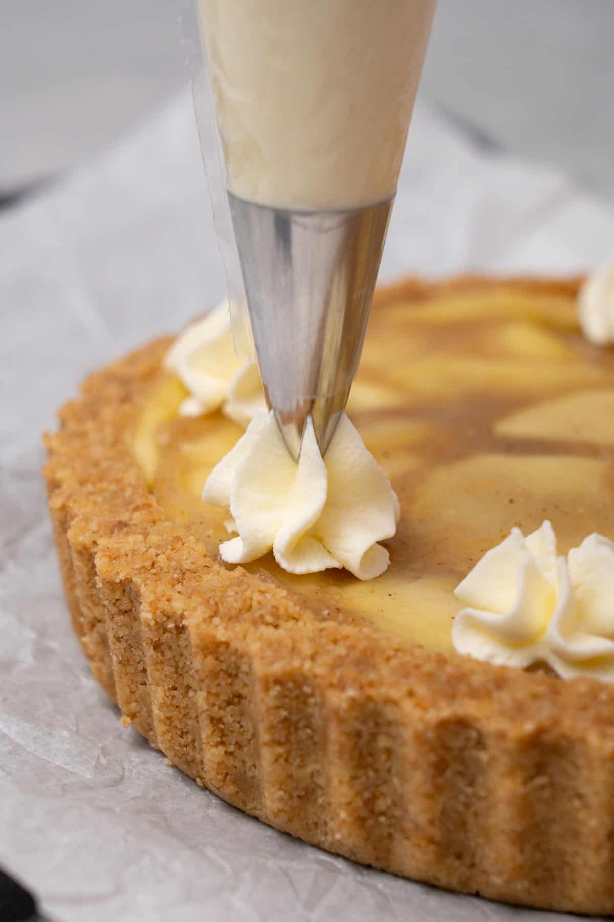 Apple Pie decoration with whipped mascarpone.