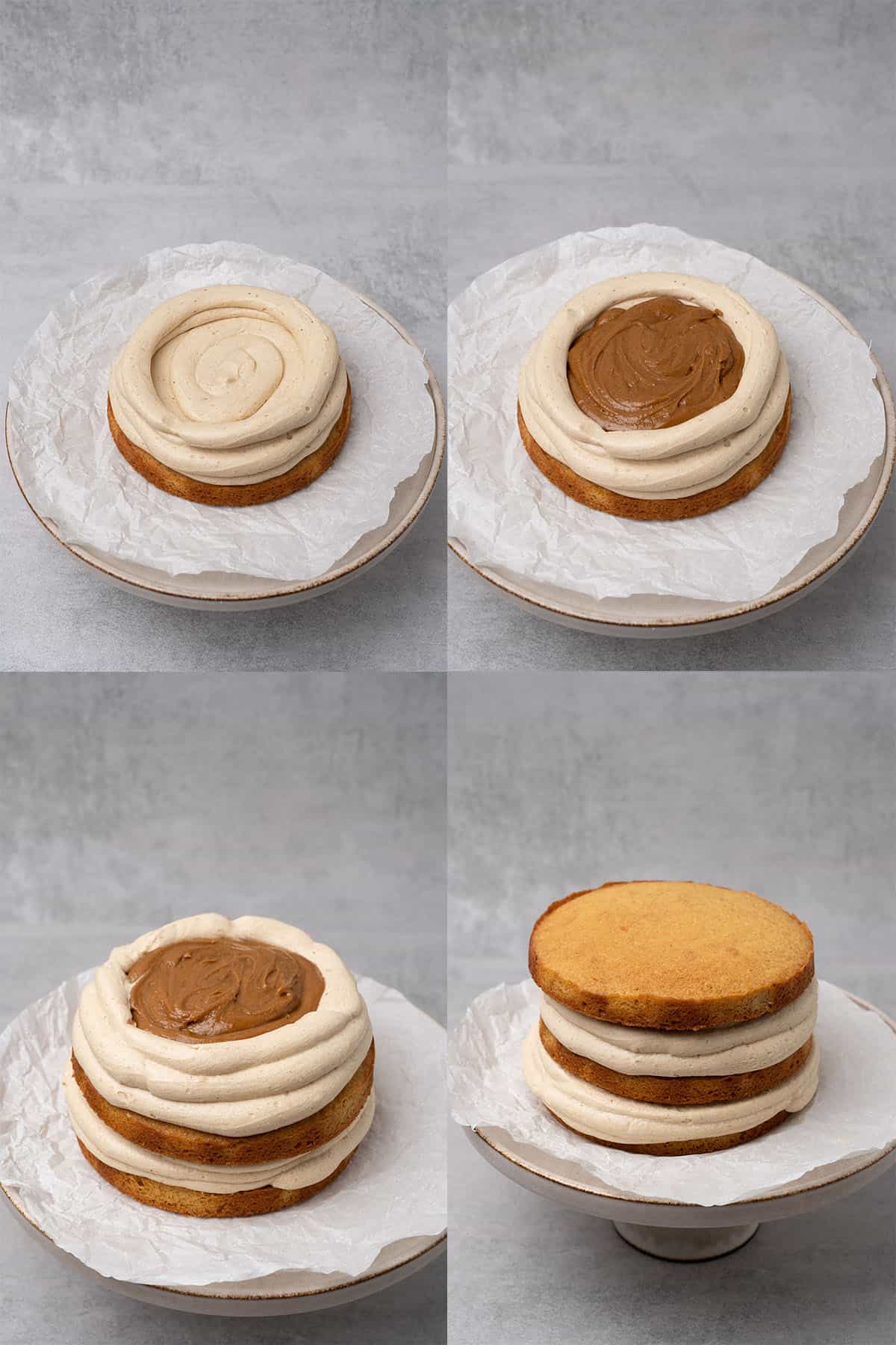 Biscoff cake step-by-step assembly.