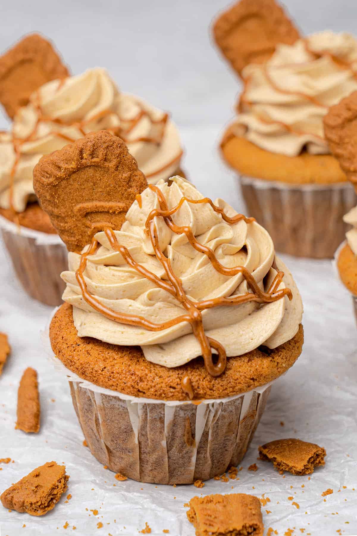 3 Biscoff Cupcakes with Biscoff buttercream.