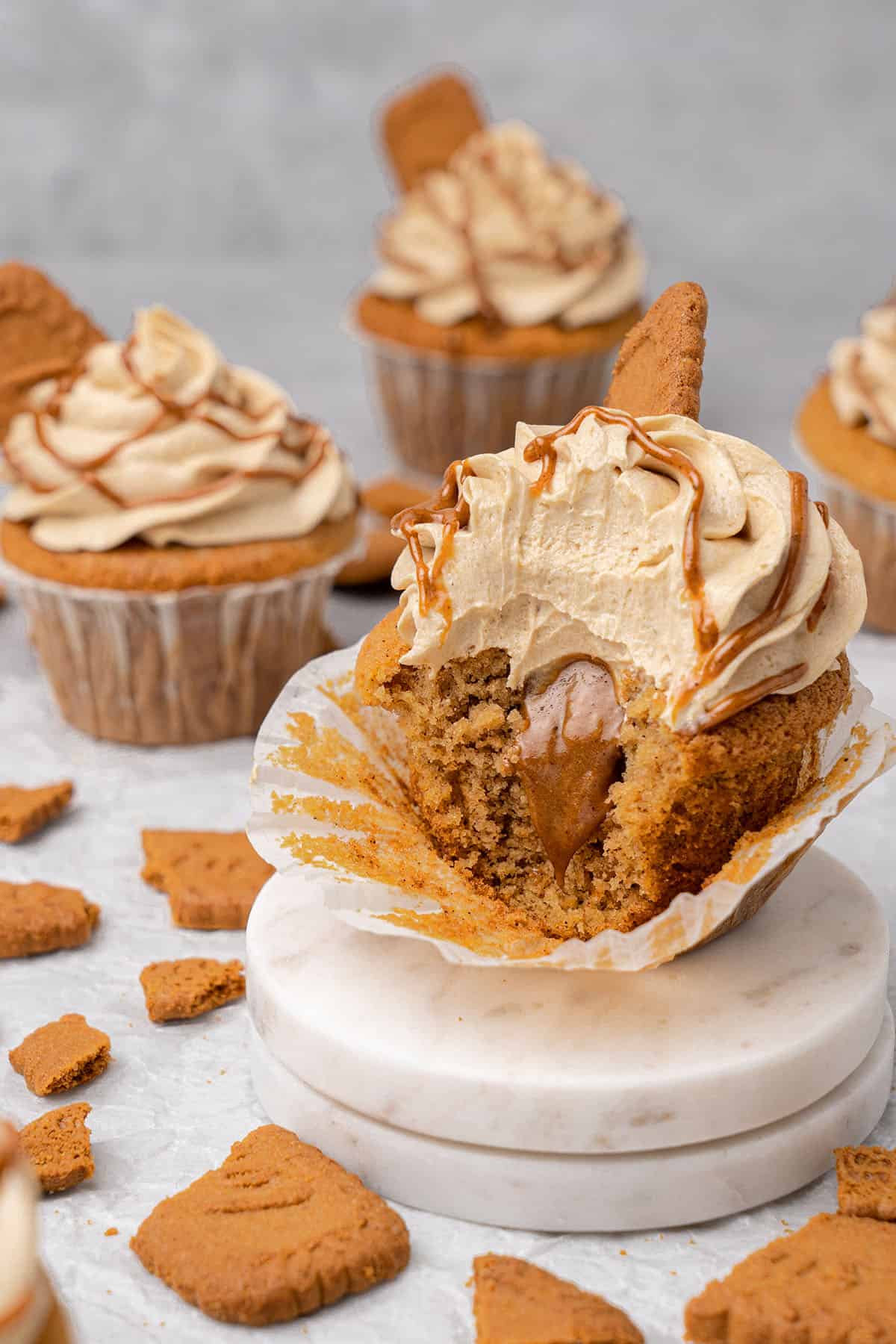 a half Biscoff Cupcakes with Biscoff buttercream.