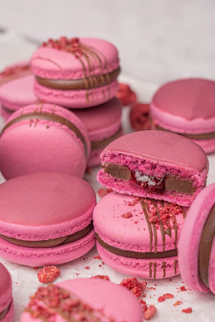 dozen Chocolate raspberry macarons.