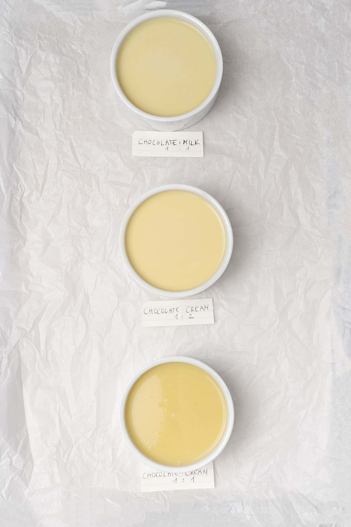 3 different type of white chocolate sauce.