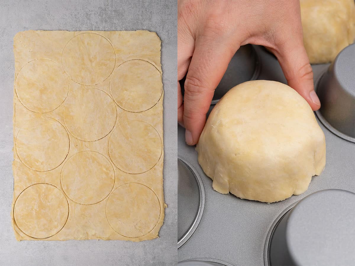 Shaping the pie dough for the mini pie crust.