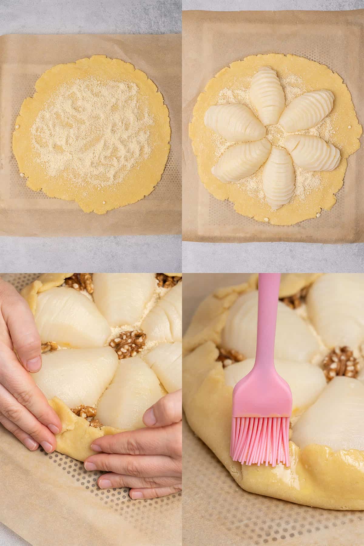 Pear galette step-by-step assembly.