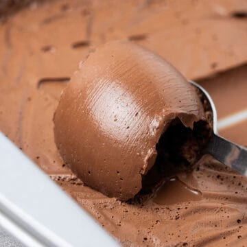 Chocolate cremeux scraped with a spoon.