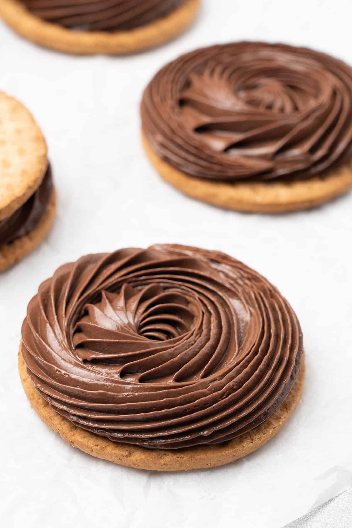 Chocolate cremeux on a biscuit.