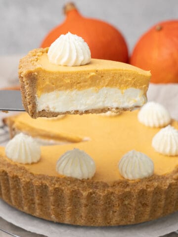 a slice of Double layer Pumpkin pie.