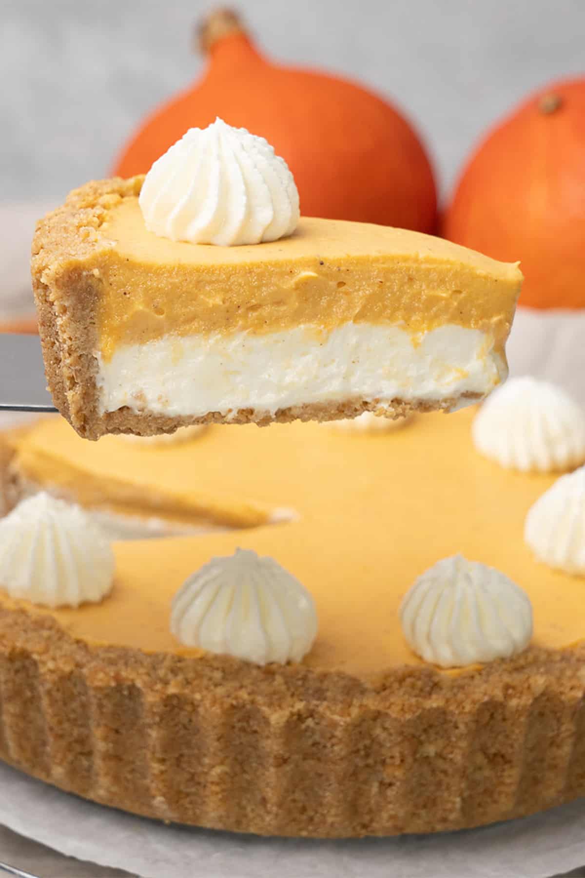 a slice of Double layer Pumpkin pie.