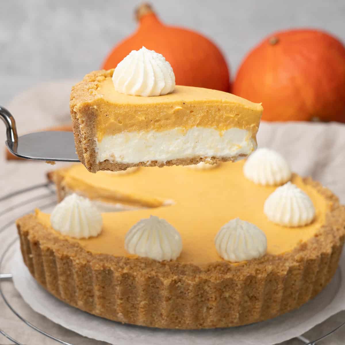 a slice of Double layer Pumpkin pie.