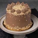 Nutella cake on a cake stand.