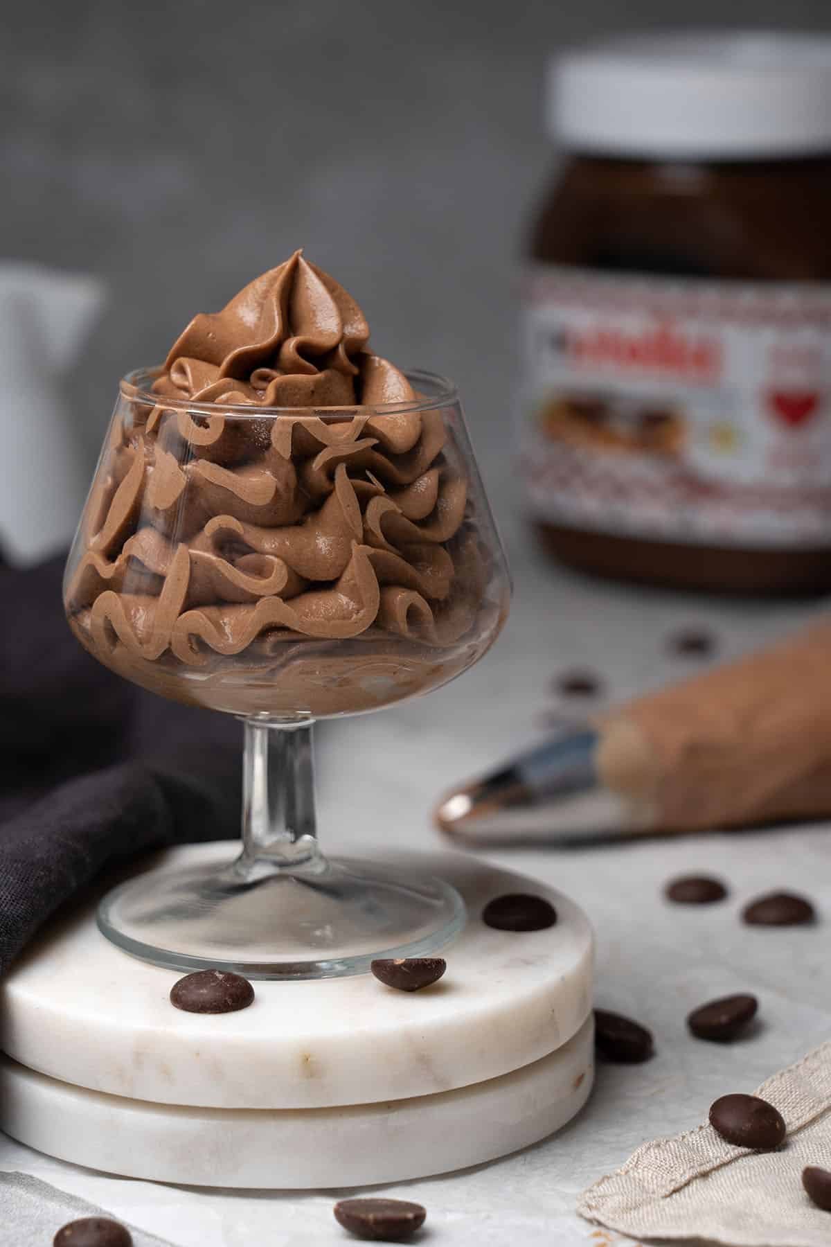 Nutella frosting in a glass.