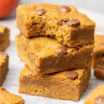 Pumpkin blondies on a baking sheet.