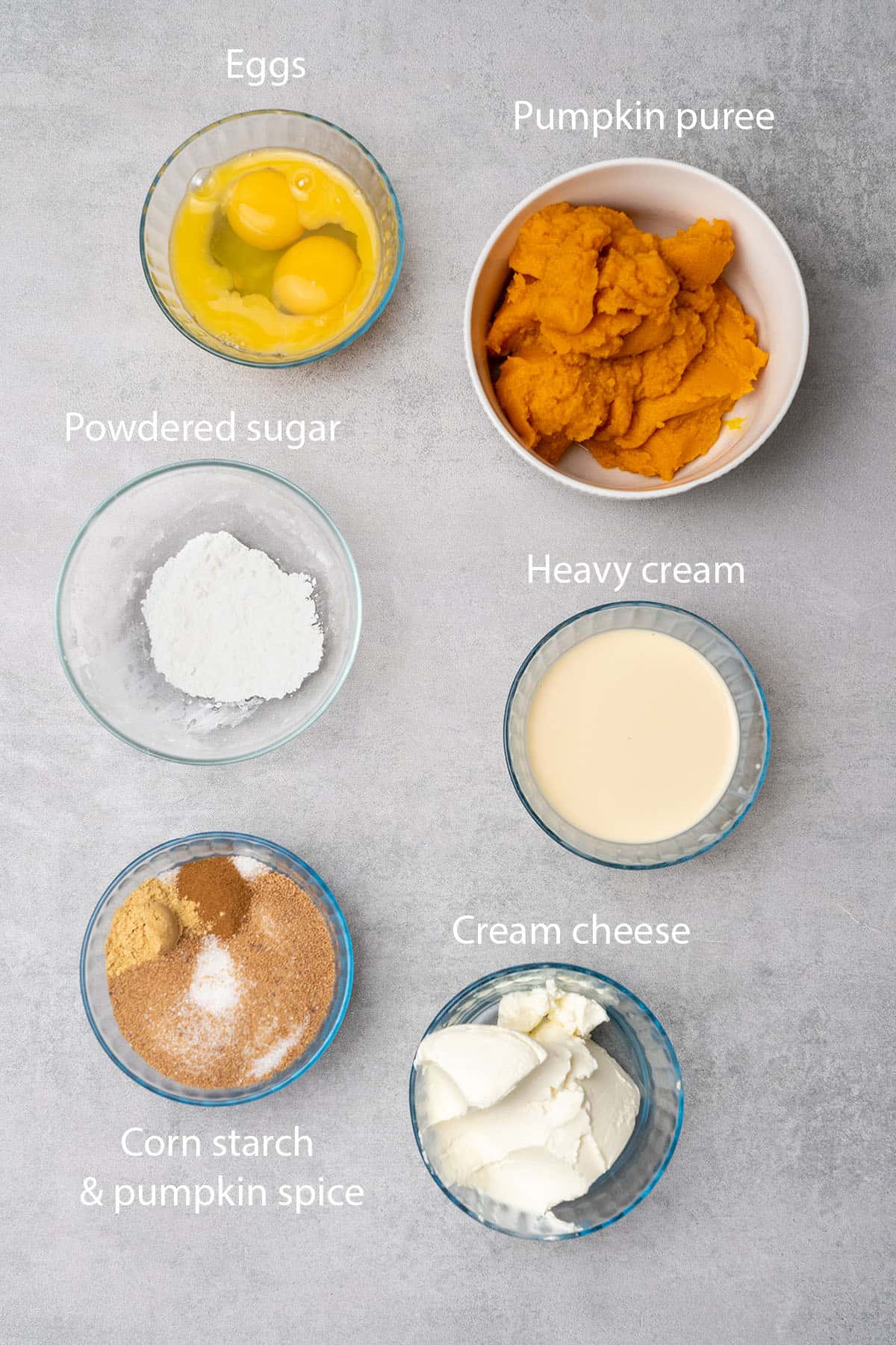 Pumpkin cream cheese pie ingredients.