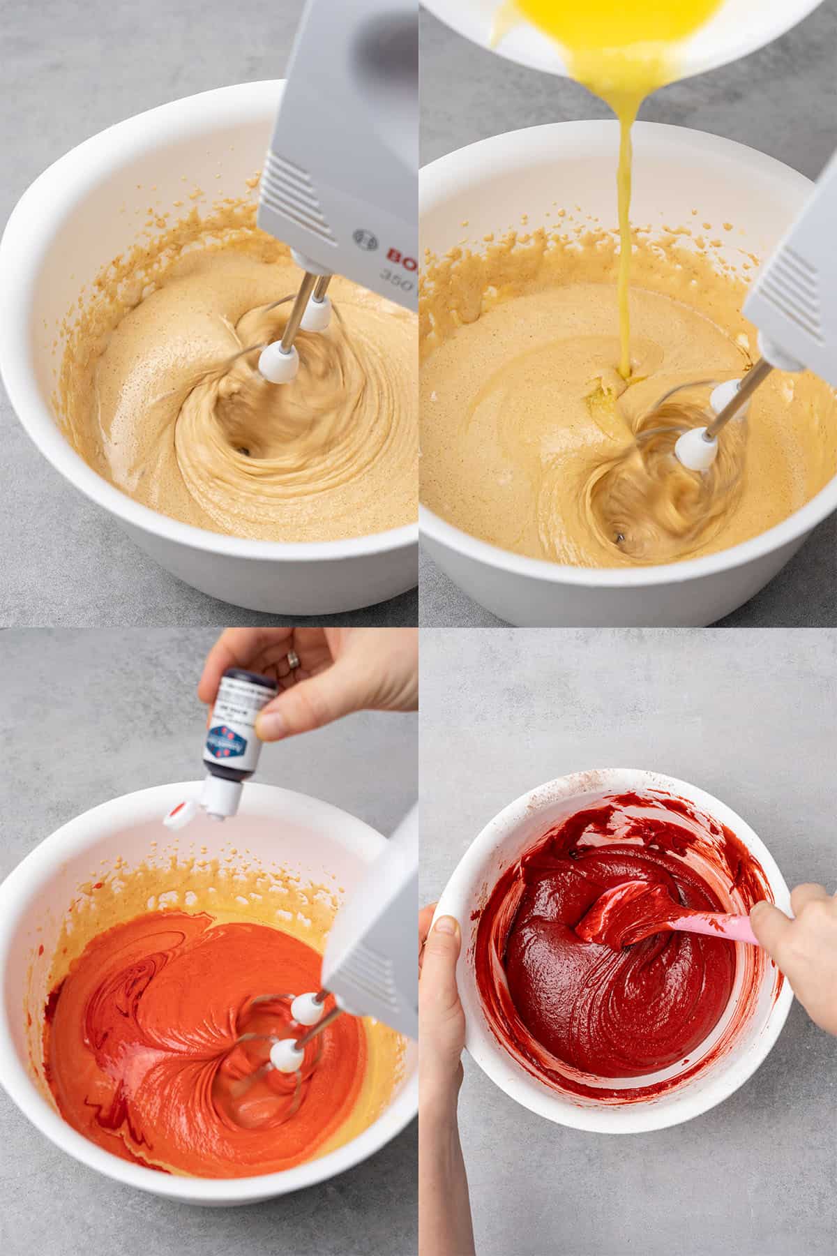 Red velvet brownies step-by-step process.