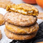 Snickerdoodle Pumpkin Cheesecake Cookies on a cooling rack.