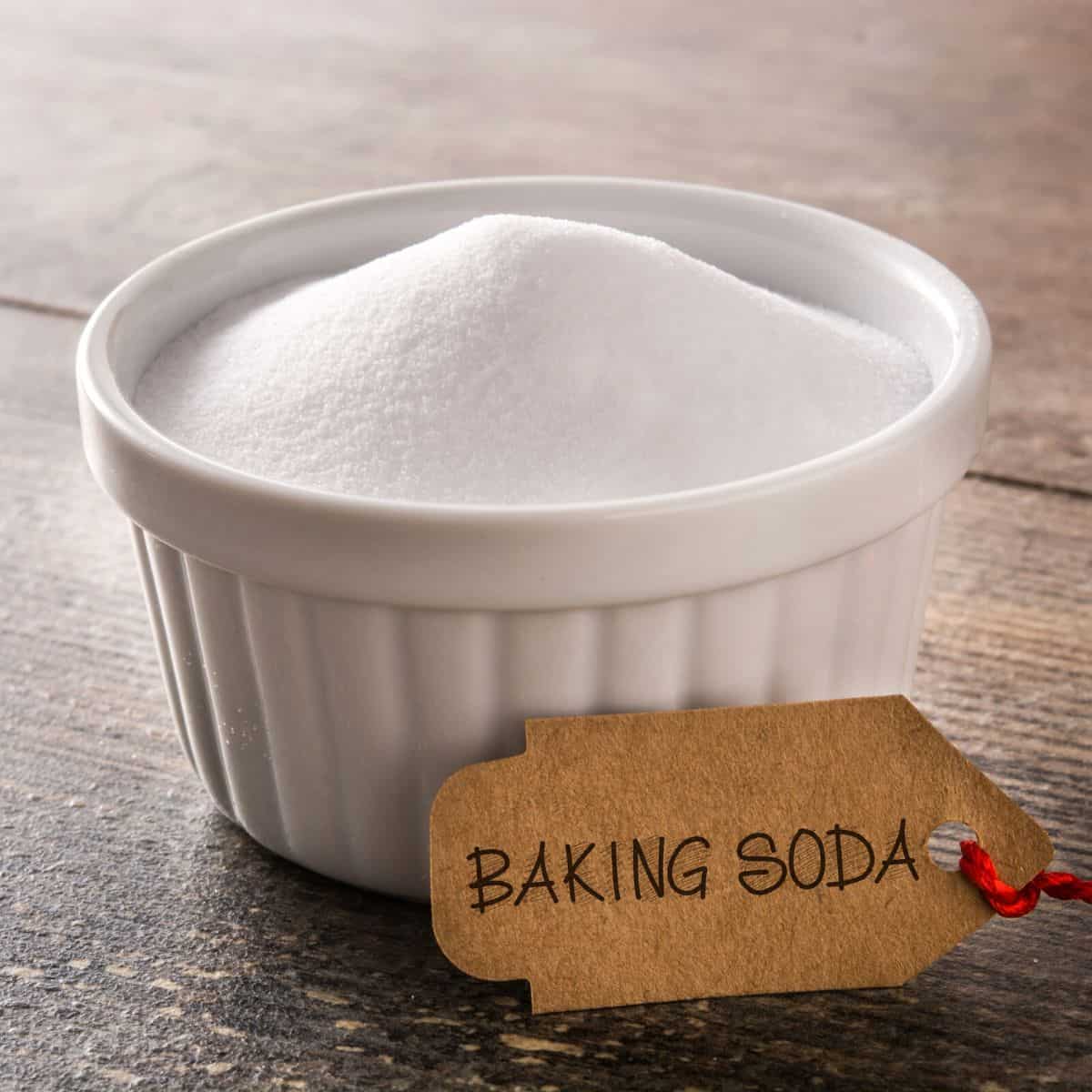 baking soda in a small cup.