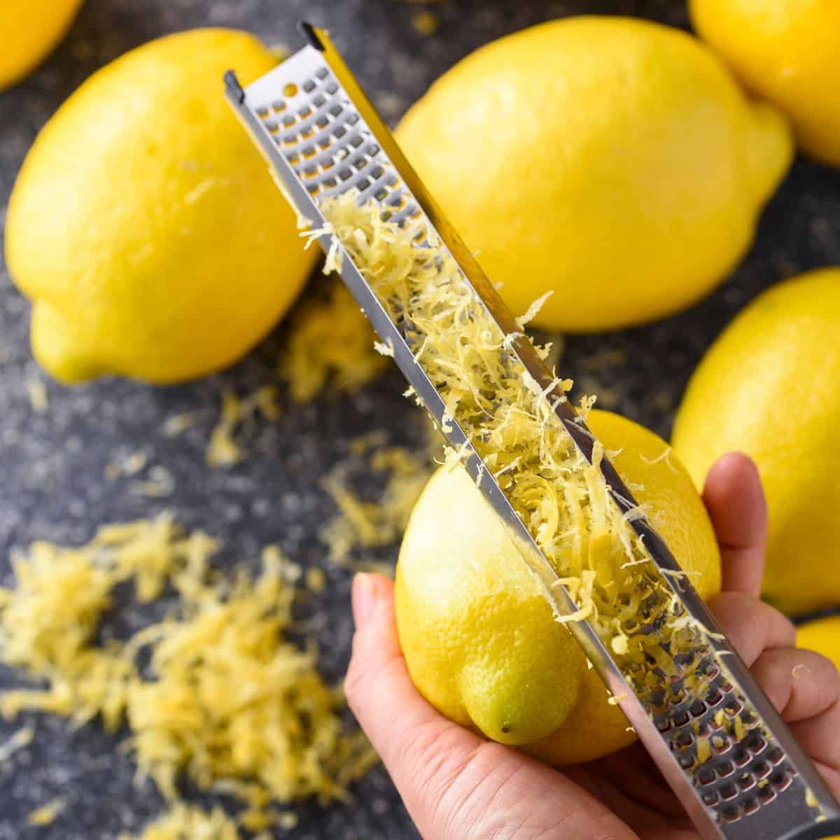 making lemon zest with a rasp.