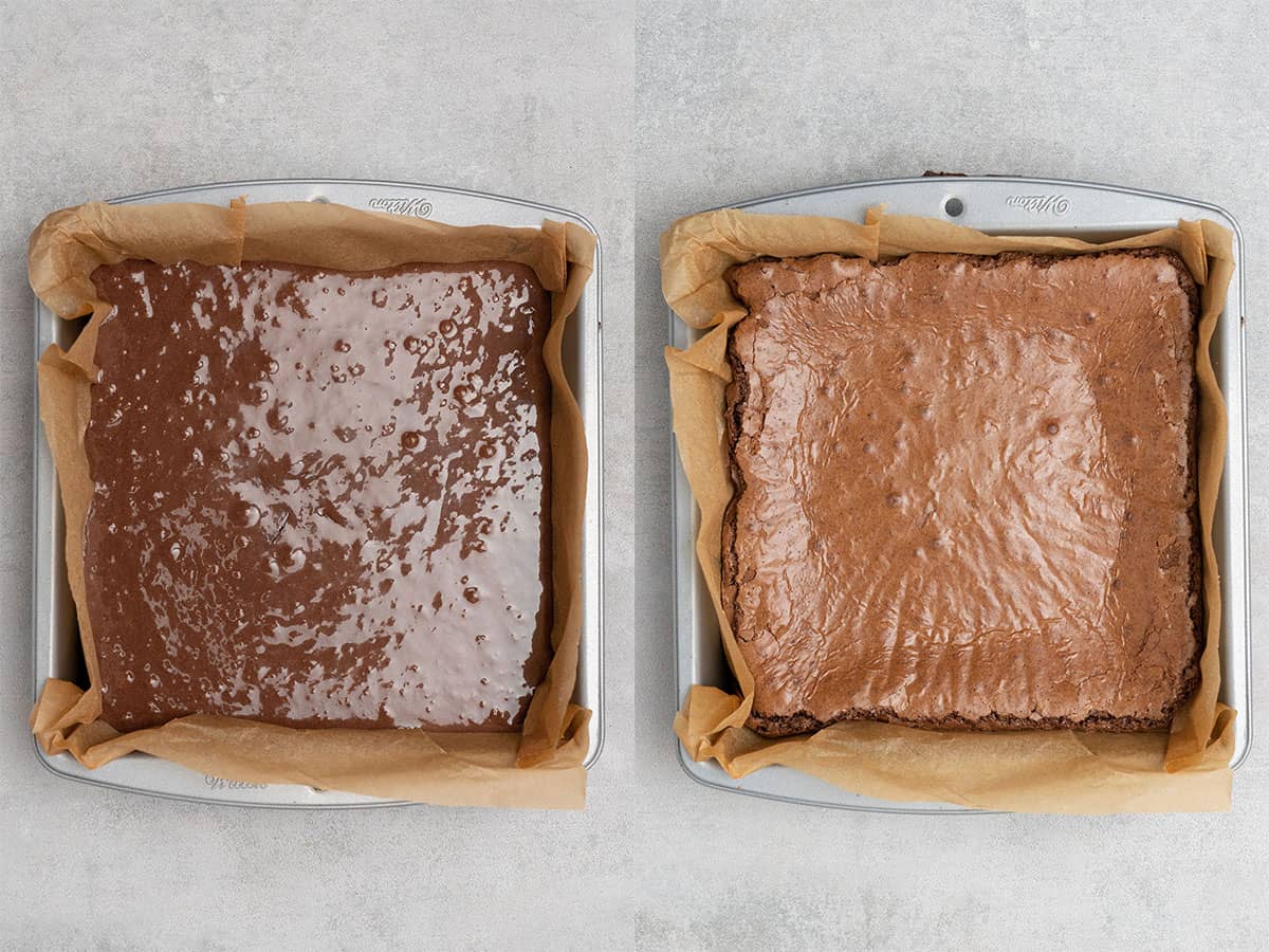 brownie before and after baking.
