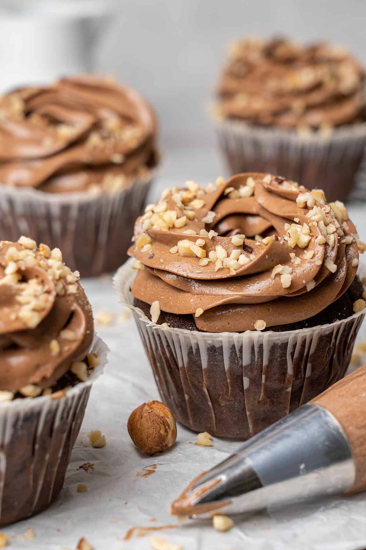 Nutella cupcakes on a baking paper.